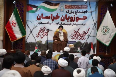 فیلم / اجتماع بزرگ حوزویان خراسان در محکومیت جنایات رژیم صهیونیستی در مشهد